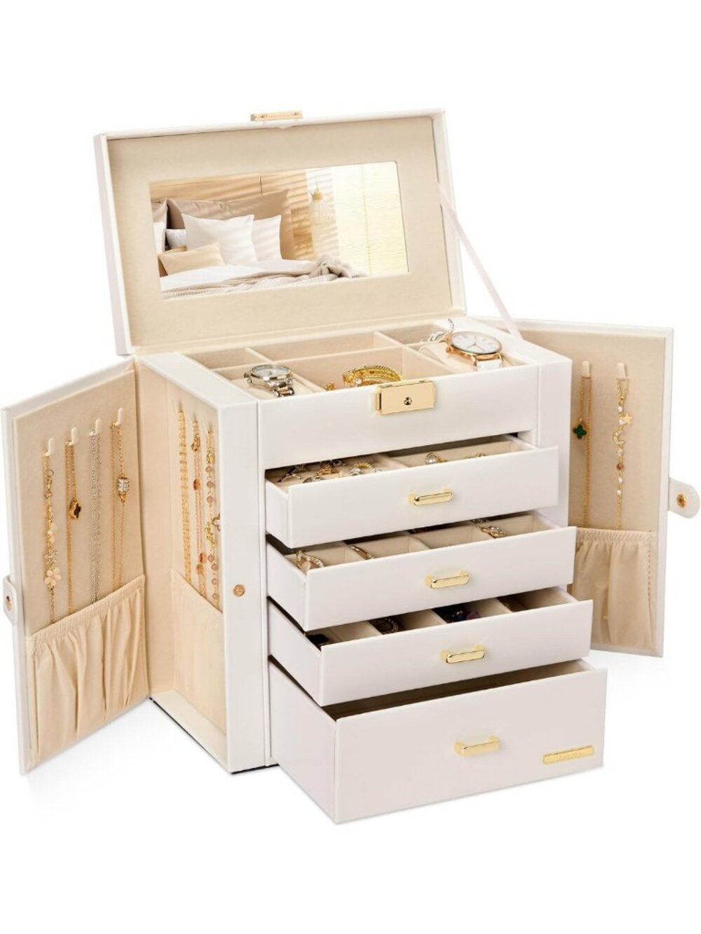 Large 5-Layer Jewelry Organizer Box with Lock for Women - Elegant Dresser